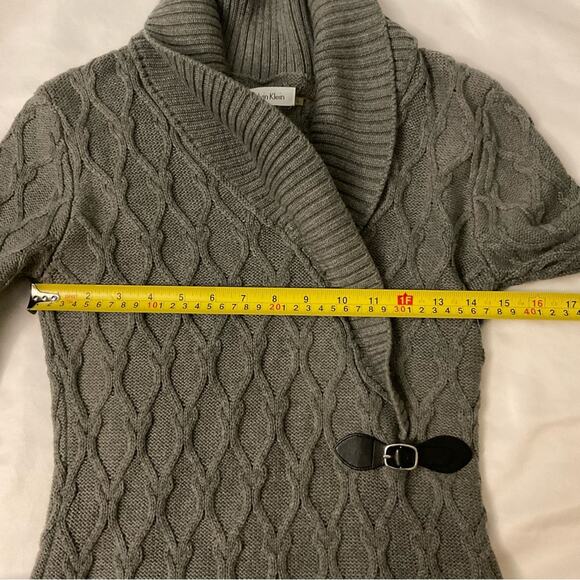 Calvin Klein Gray Cable Knit Shift Sweater Dress S Winter Cozycore Corporate - Picture 7 of 11